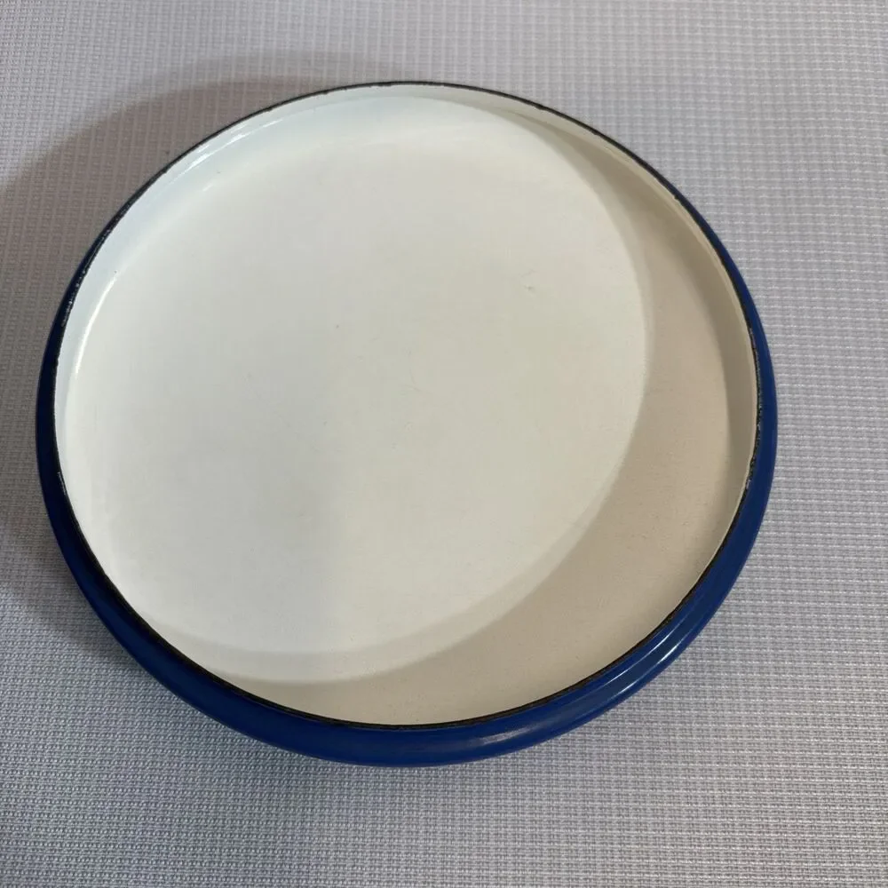 Vintage 2 Quart Blue Enamel Cookware Pot Casserole With Trivet Lid